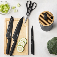 Ensemble de 6 couteaux noirs antiadhésifs avec bloc de rangement, en acier inoxydable, pour cuisine, avec logo personnalisé, marque privée, vente en gros