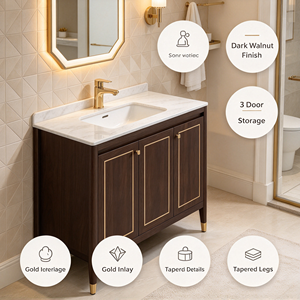 Mueble de Baño Independiente de Madera Maciza de Nogal Oscuro de 48 Pulgadas - Product Image 1