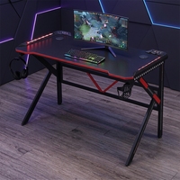 Bureau de jeu pour ordinateur moderne en métal noir en forme de K avec éclairage LED RGB pour ordinateur portable/PC et crochets pour casque