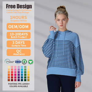 OEM Manufacturer Stripe Long Sleeve Custom Sweater Knitted Merino Wool Cashmere Hoodie Knit Sweater - Product Image 2