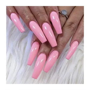 Shinny Glitter Long Coffin Press On Nails French Tips Durable Wholesale In Stock False Nails Reusable Long Lasting Fake Nails
