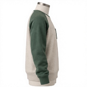 Sudadera de Cuello Redondo para Hombre al por Mayor, Sudadera Personalizada Beige Verde con Mangas en Contraste y Bolsillo en el Pecho - Product Image 6