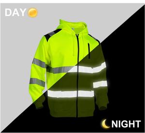 Sudadera de seguridad de alta visibilidad para hombre, sudadera de trabajo reflectante con cremallera ANSI Clase 3, jersey con capucha de alta visibilidad, ropa de trabajo - Product Image 4
