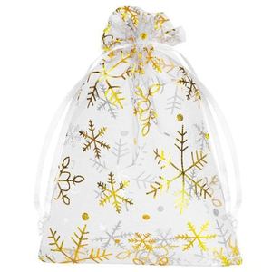 Sacs en organza flocon de neige en vrac 10x15cm, sacs en maille à cordon pour l'hiver, pochettes cadeaux transparentes pour les fêtes d'hiver, emballage de bonbons de Noël - Product Image 6