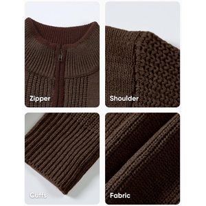 Pull-over personnalisé à fermeture éclair quart pour hommes col montant léger décontracté à manches longues tricoté solide pull anti-rides ODM pour l'automne - Product Image 3