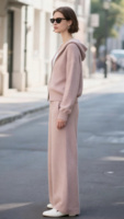 Cardigan à capuche zippé en tricot de cachemire à coupe ample et pantalon large pour femmes ensemble de survêtement deux pièces