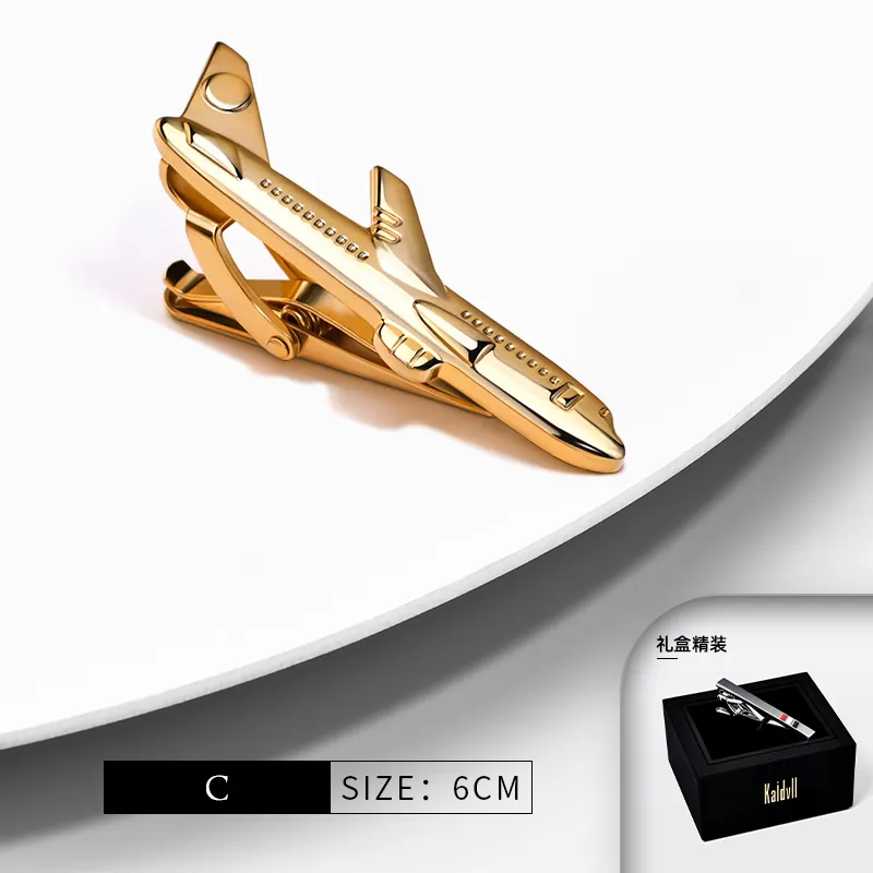 High Quality Copper Alloy Gold Tie Bar Men's Wedding Custom Logo Airplane Tie Clip for Men