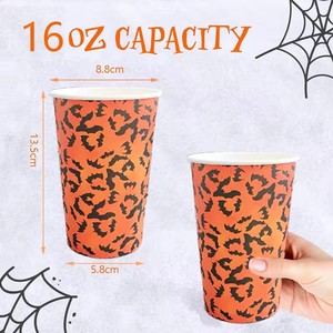 Bicchieri di Carta per Riunioni di Amici, Motivo Pipistrelli Arancioni di Halloween, Personalizzabili, Riutilizzabili per Bevande Calde e Fredde, Ideali per Feste - Product Image 5