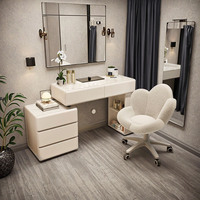 Ensemble de coiffeuse moderne avec miroir LED et cadre en cristal, bureau de toilette pour la chambre à coucher, ensembles de meubles, coiffeuse de luxe avec tabouret