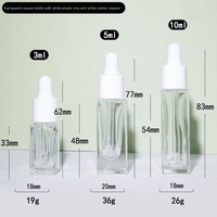Flacon compte-gouttes carré givré en verre transparent de 3ml, 5ml, 10ml pour échantillons de sérum et d'huiles essentielles, avec collier en plastique, sans diffuseur à bâtonnets