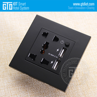 Belle prise en plastique noir à 5 broches Smart 220V AC Double prise USB pour villas maisons hôtels appartements-Max. Courant 10A