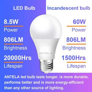 Lampadina LED Antela E27 8.5W 806Lm 4000K Bianco Neutro Alto CRI 80+ A19 Base in Plastica Lunga Durata 25000 Ore Risparmio Energetico - Product Image 6