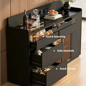 Buffet moderne <span class=keywords><strong>noir</strong></span> avec porte <span class=keywords><strong>en</strong></span> <span class=keywords><strong>verre</strong></span> <span class=keywords><strong>trempé</strong></span>, meuble de bar à café avec tiroirs, meuble de rangement pour salle à manger - Product Image 3