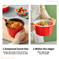 Récipients alimentaires jetables personnalisés en plastique PP étanches au micro-ondes Ramen pour soupe chaude à emporter avec couvercles bol rond de fête