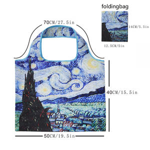 Sac en polyester écologique transfrontalier très vendu, série de tableaux célèbres du musée, Van Gogh Nuit étoilée, sac de shopping à motif de dessin animé - Product Image 2