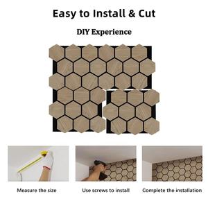 Fourniture d'usine Décoration murale intérieure moderne Chêne classique Panneau acoustique MDF hexagone en bois PET absorbant le son - Product Image 5