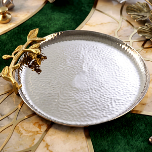 Bandeja Decorativa de Metal con Asa de Flor de Metal Dorado, Bandeja de Ramas, la Mejor Calidad para Servir Aperitivos, Frutas y Comida - Product Image 1
