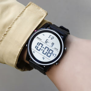 Montres analogiques sportives ultra-fines numériques rétroéclairées à grand cadran pour enfants, hommes, adolescents, étanches avec bracelet en caoutchouc - Product Image 2