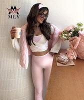 Ensembles de yoga personnalisés pour femmes, haut court à manches longues croisé rose, vêtements de sport actifs, ensemble de yoga d'hiver 2026