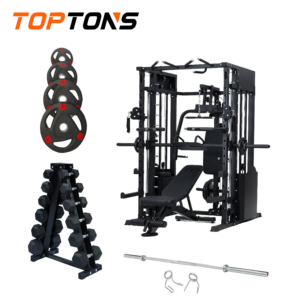 Equipo de Gimnasio Multifuncional Comercial TOPTONS, Máquina Smith, Kit de Entrenamiento Completo <span class=keywords><strong>con</strong></span> Banco de Pesas, Mancuernas Hexagonales y Soporte, Discos de Pesas y Barra - Product Image 1