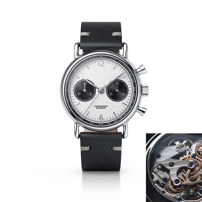 Relógio de cronógrafo personalizado, relógio cronógrafo com parafuso coroa seagull st1901 movimento relógio automático para homens