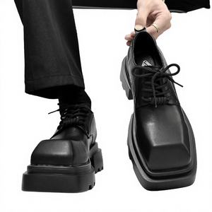 2222 Nouvelles chaussures habillées pour hommes en cuir PU à bout rond, style britannique, décontractées, à semelle épaisse, à lacets, pour les fêtes - Product Image 4