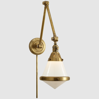 Lámpara de pared Vintage con brazo oscilante ajustable de latón antiguo, luz de lectura montada en la pared de Metal dorado plegable, lámpara de aplique de pared para cabecera