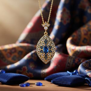 Marquise Cut Sapphire Stone CZ Authentic Ottoman <b>Pendant</b> Turkish Handmade Wholesale 925 Sterling Silver Jewelry - Product Image 3