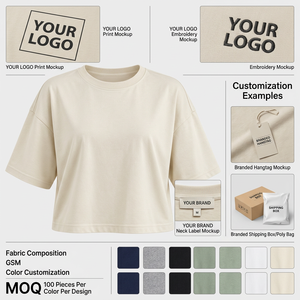 เสื้อยืดครอปผู้หญิง ผ้าฝ้าย 100% 130 GSM ทรงไหล่ตก แบบเรียบ รับทำโลโก้ แบรนด์ส่วนตัว ขายส่ง - Product Image 4