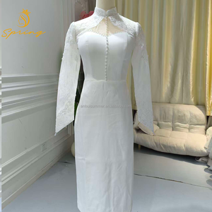 Vestido <span class=keywords><strong>de</strong></span> <span class=keywords><strong>Novia</strong></span> Cheongsam Blanco Moderno S4319Y, Cuello Alto, Manga Larga, Botones <span class=keywords><strong>de</strong></span> Perla, Satén, Vestido <span class=keywords><strong>de</strong></span> <span class=keywords><strong>Novia</strong></span> <span class=keywords><strong>Civil</strong></span> - Product Image 1