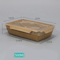 Boîte à lunch à emporter en papier kraft, revêtement de qualité alimentaire jetable résistant à l'huile, boîte à salade avec couvercle en PET, 100 pièces
