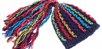Bonnet en polyester tricoté à la main avec dreadlocks colorées et bouton, chapeau d'hiver chaud pour adultes et enfants, style punk