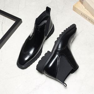 Botas de Hombre con Punta Cuadrada, Estilo Británico Retro, Casuales y Elegantes, Botas de Tobillo Formales de Negocios de Alta Calidad - Product Image 4