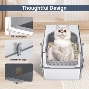 Stainless Steel <b>Cat</b> Litter <b>Box</b> 61x44x19 Cm Rectangle Large Capacity Easy Clean Metal <b>Cat</b> Toilet For Adult <b>Cats</b> - Product Image 3