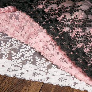 Kustom mewah Jacquard Mesh katun Tulle tekstil renda Trim merah muda bunga bordir kain renda pemangkasan untuk gaun pernikahan