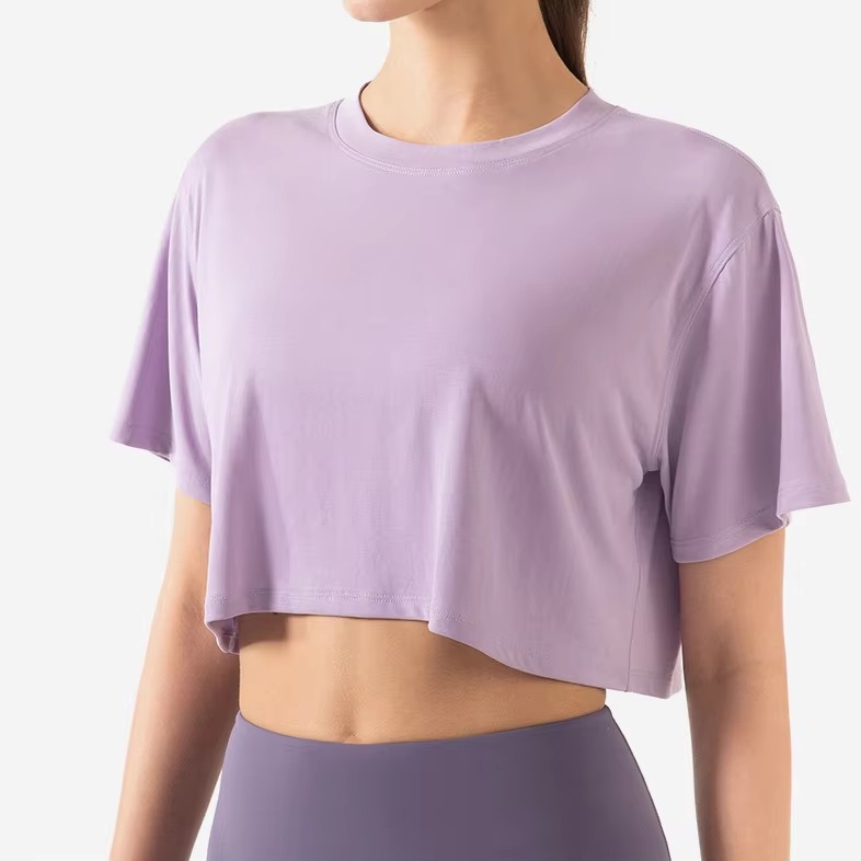 Hot Selling Women's Fitness Workout Short Sleeve Crop Tops Yoga T Shirt Casual Athletic Running Sports Shirts