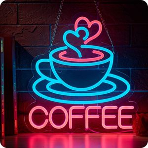 Coffee neon LED transparent acrylic board indoor wall ambient light shop <b>sign</b> wall decoration light entrance indicator light - Product Image 1