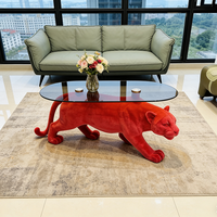 Luxuriöser Moderner Roter Panther Couchtisch Tierform Glasplatte Kreativer Wohnzimmer-Mitteltisch Einzigartige Wohnkultur Möbel