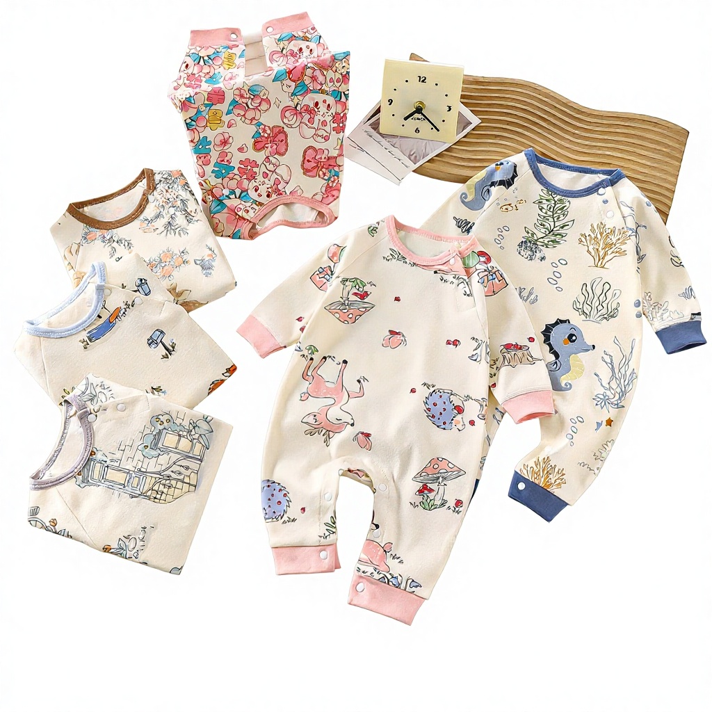 Unisex Baby Cartoon Romper – Spring Autumn Long Sleeve Newborn Crawling Suit in Soft Combed Cotton