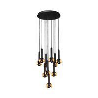 Lampe suspendue LED circulaire longue en cristal minimaliste YH pour salle à manger, cuisine, escalier, plafond haut, lustre noir