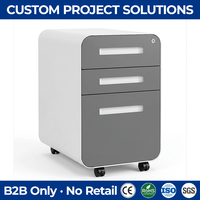 Gabinete de Almacenamiento Metálico Minimalista Antivuelco de 3 Cajones con Tiradores Ergonómicos y Base de Acero para Espacio de Trabajo Moderno