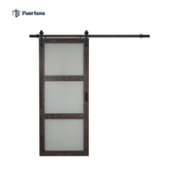 Porte de grange coulissante d'hôtel en bois à incrustation de miroir biseauté, miroir amovible