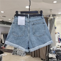 Short en jean sans ceinture pour femme, coupe trapèze, style droit simple, décontracté, pour femmes minces et rondes