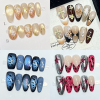 Lot de 10 faux ongles en gel peints à la main, magnifiques, de luxe, design personnalisé, faits à la main, à presser