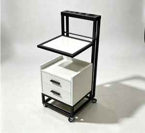 Chariot de Salon Mobile Simple avec 5 Emplacements pour Outils, 2 Tiroirs, Doré et Noir, Chariot Roulant pour Coiffeur, Barbier, Spa - Product Image 6