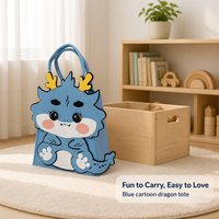 Sac cadeau en feutre motif dragon de dessin animé mignon, sac fourre-tout réutilisable pour baby shower, fête d'anniversaire, idéal pour emballer des souvenirs et des cadeaux
