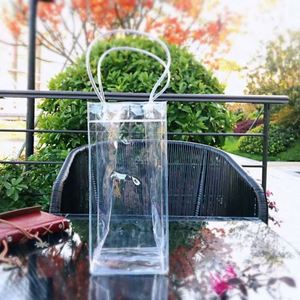 100pcs Custom Logo PVC Stand up Pouch Wine Bags with Flexiloop Handle and Waterproof 0.4mm Thick for Wine Bottles - Product Image 1