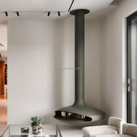 Cheminée d'angle moderne en verre et bois à rotation 360° avec chauffage décoratif pour usage intérieur (salon et cuisine) en acier au carbone