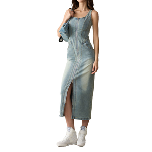 Nuevo <span class=keywords><strong>Vestido</strong></span> <span class=keywords><strong>vaquero</strong></span> de verano personalizado para <span class=keywords><strong>mujer</strong></span>, moda informal, ajustado, Vintage, lavado sucio, <span class=keywords><strong>vestido</strong></span> general para <span class=keywords><strong>mujer</strong></span> - Product Image 2