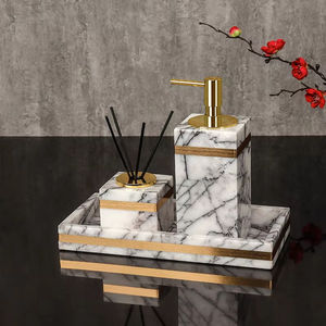 SAIDKOCC <span class=keywords><strong>Set</strong></span> di Accessori da <span class=keywords><strong>Bagno</strong></span> di Lusso in Marmo Lilla, Dispenser per Sapone, Portaspazzolino, Portasapone e Vassoio in <span class=keywords><strong>Pietra</strong></span> - Product Image 4